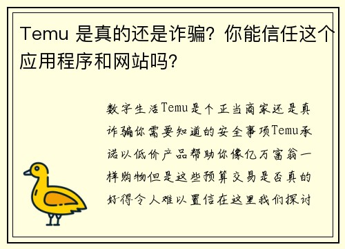 Temu 是真的还是诈骗？你能信任这个应用程序和网站吗？